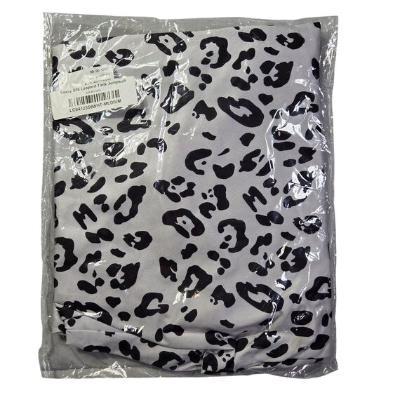 Jumpsuit Womens Medium Snow Leopard Print Pockets Soft Lightweight Lounge NEW - Picture 2 of 11